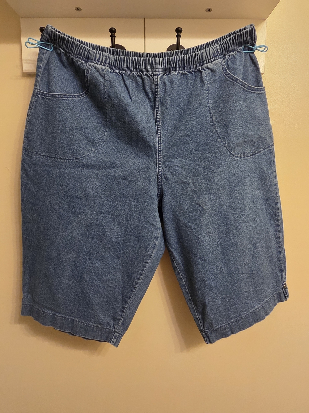 3X Denim High Waist Pull On Bermuda Shorts Elastic Waist Front Pockets Stretch